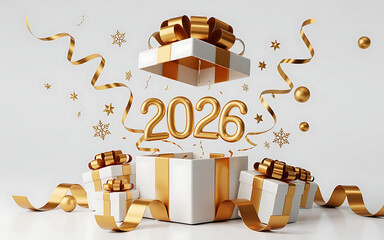 2026 Emerging from Gift Boxes with Confetti and Festive Decorations