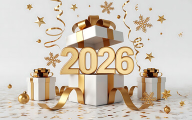 2026 Emerging from Gift Boxes with Confetti and Festive Decorations