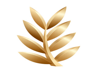 Golden laurel branch with shiny metallic leaves, symbolizing victory, achievement, and honor, isolated on transparent background, elegant and luxurious decorative element