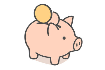 Fototapeta premium Minimalist pink piggy bank with yellow coin inserted into slot