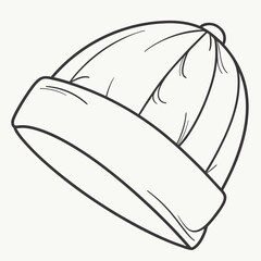 Simple Line Drawing of a Folded Beanie Hat Keywords: beanie, hat, winter hat, headwear, fashion