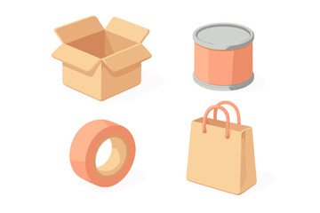 Obraz premium Isometric icons of packaging and shipping supplies for logistics