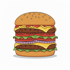 A towering, juicy double-decker cheeseburger with all the fixings—an ultimate fast-food fantasy