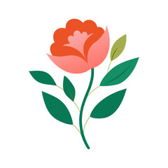 Stylized floral illustration with orange and pink flower and green leaves