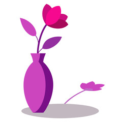 Modern pink and purple flower in a vase with shadow