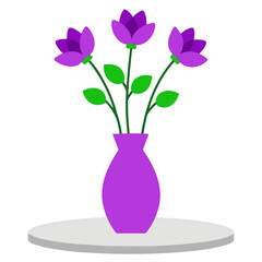 Purple flowers in a purple vase on a gray surface
