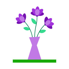 Simple purple flowers in a lilac vase on a green surface