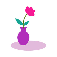 Simple cartoon flower in a purple vase with shadow