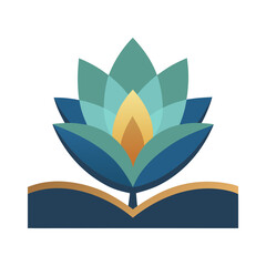 Stylized lotus flower emerging from an open book