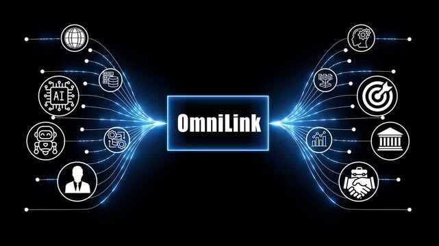 omni link network, business and technology concept on black background 
