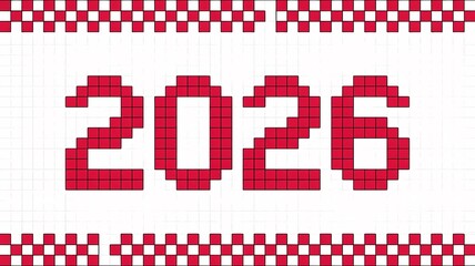 2026 pixel pattern on red grid