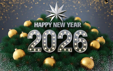 Celebration of the New Year with sparkling decorations and a festive atmosphere welcoming 2026