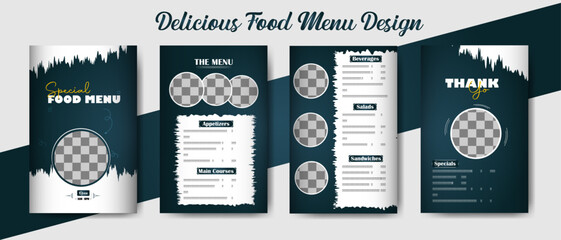 Culinary Delight: Food Menu Design: An artistic presentation of a meticulously designed food menu, a symphony of visual details to enhance the dining experience