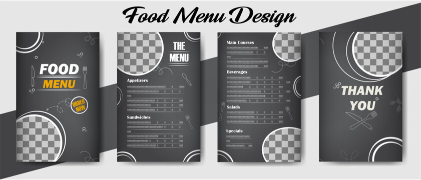 Food Menu Design: A meticulously crafted food menu design, showcases an array of culinary delights.