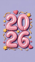 pink 2026 balloon numbers with hearts and stars