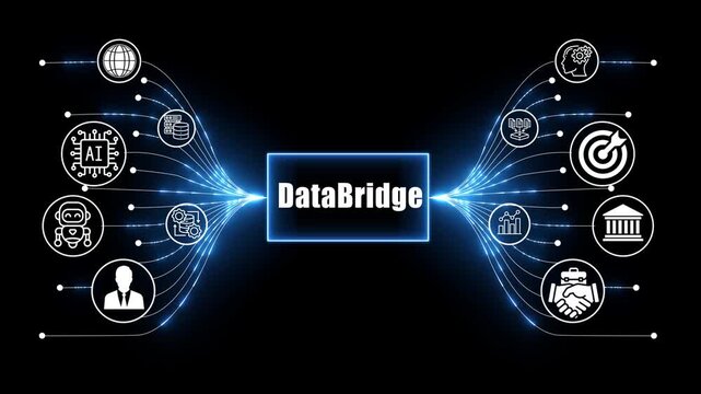 data bridge network, business and technology concept on black background 