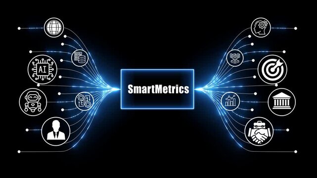 smart metrics network, business and technology concept on black background 