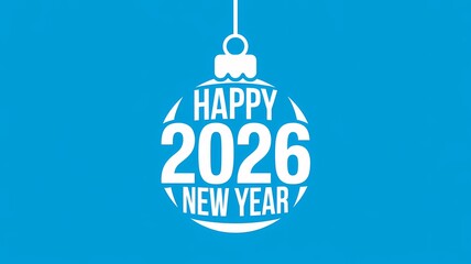 happy new year 2026 ornament icon on blue background