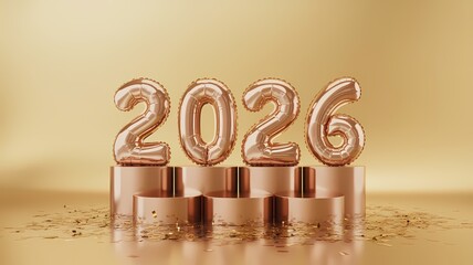 bronze 2026 numbers on gold podium