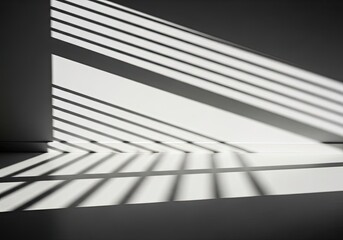Dramatic diagonal light and shadow stripes cast across a minimalist white wall and floor isolated on transparent background