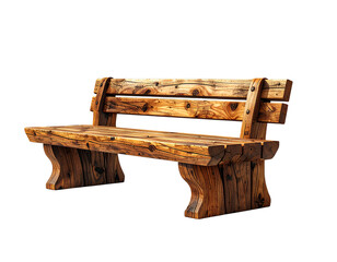 Minimal Wooden Bench without Backrest, Side Angle View, isolated