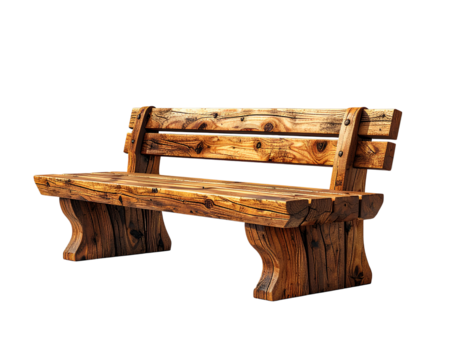 Minimal Wooden Bench without Backrest, Side Angle View, isolated