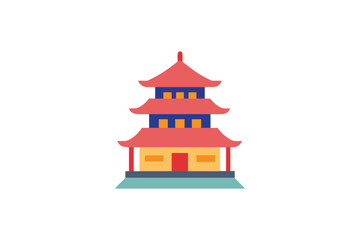 Fototapeta premium Colorful Asian Pagoda Temple Icon Traditional Oriental Architecture Flat Design Illustration