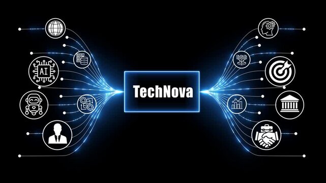 tech nova network, business and technology concept on black background 