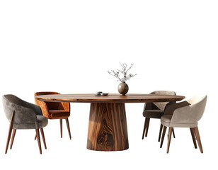 Minimalist Dining Table with Mixed Style Chairs, Angled Side View, isolated