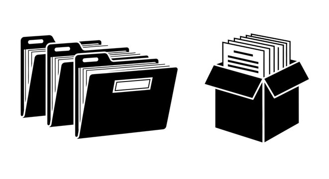 folders neatly arranged beside an open box containing stacked papers, vector illustration Isolated on white background