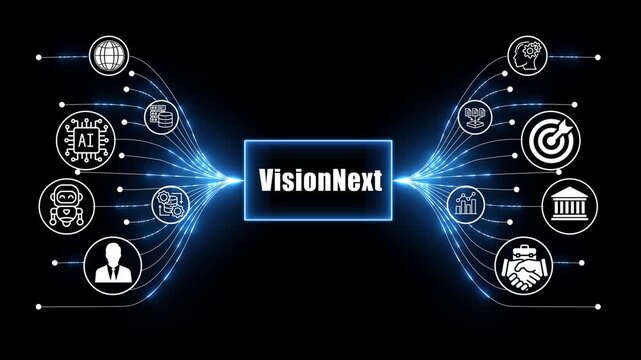 vision next network, business and technology concept on black background 