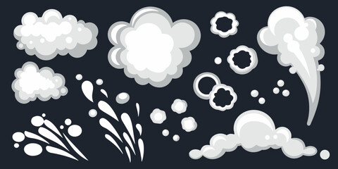 Collection of stylized cartoon smoke and steam effects for animation and design
