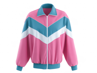 Pink blue white track jacket, retro chevron pattern, sporty casual outerwear, unisex fashion, zipper front, elastic cuffs and hem, comfortable and stylish
