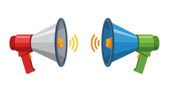 two megaphones communicating through sound waves high quality, vector illustration Isolated on white background
