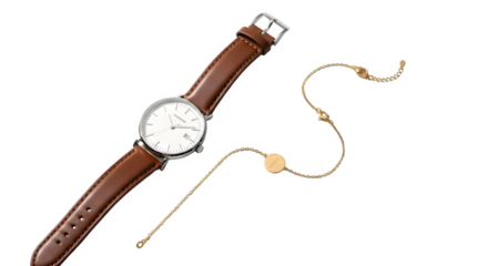 Watch or bracelet flat lay isolated on PNG background.