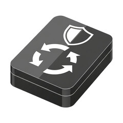 Cyber security shield on hard drive representing data protection.