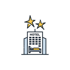 Hotel building with stars representing hospitality and accommodation quality.