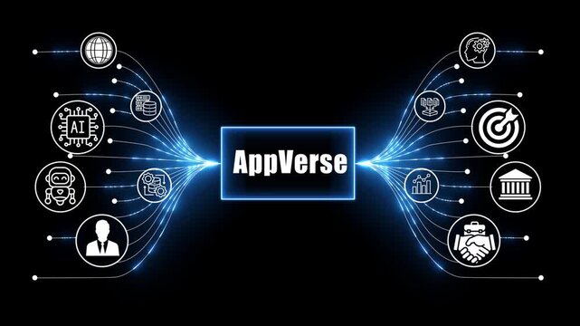 app verse  network, business and technology concept on black background 