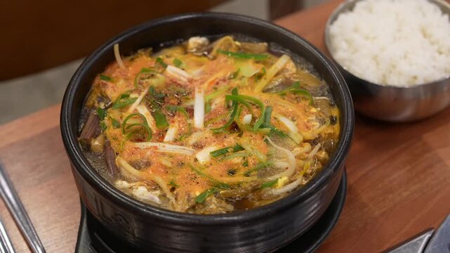 Korean traditional food. Spicy Beef and Vegetable Soup : yukgaejang