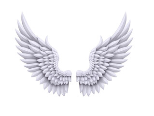 Fototapeta premium White angel wings with detailed feathers, symmetrical and isolated on transparent background, symbolizing purity, fantasy, and freedom, perfect for creative and spiritual designs