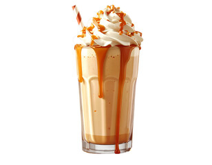Firefly_Tall Peanut Caramel Ice Cream Shake in Glass with Whipped Cream Topping, isolated on