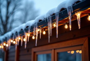 Roof with hanging icicle lights