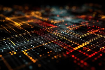 Abstract Circuit Board Design with Glowing Lines