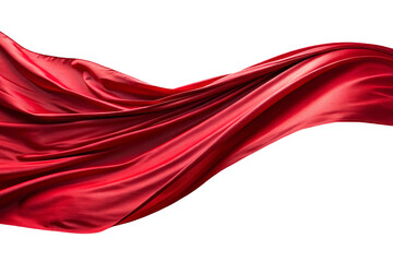 Silk's lustrous red fabric flutters in the breeze against a transparent background. Composition material. Already cut out.