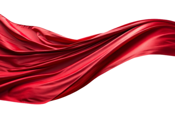 Silk's lustrous red fabric flutters in the breeze against a transparent background. Composition material. Already cut out.