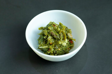 Sim Bhorta green chili paste bursting with fresh flavor, ideal for elevating dishes and inspiring culinary creativity. Perfect for menus and food blogs.