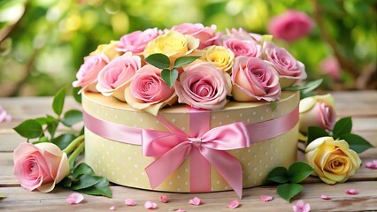 Roses in a Box with Pink Ribbon