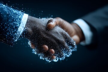 Handshake between two people with a blue background. Concept of professionalism and trust between the two individuals
