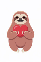 Naklejka premium Cute sloth holding a heart, representing love and affection in a colorful design