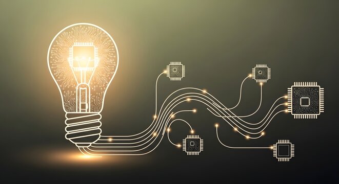 Light bulb with circuit and microchips illustration - Powered by Adobe